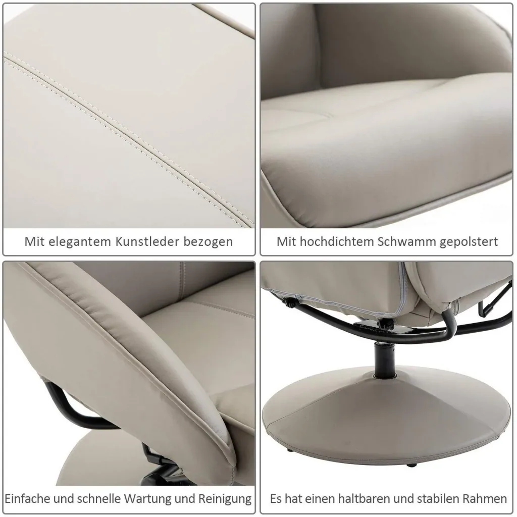 Relaxsessel Fernsehsessel Armsessel 360° drehbar mit Fußstütze Grau