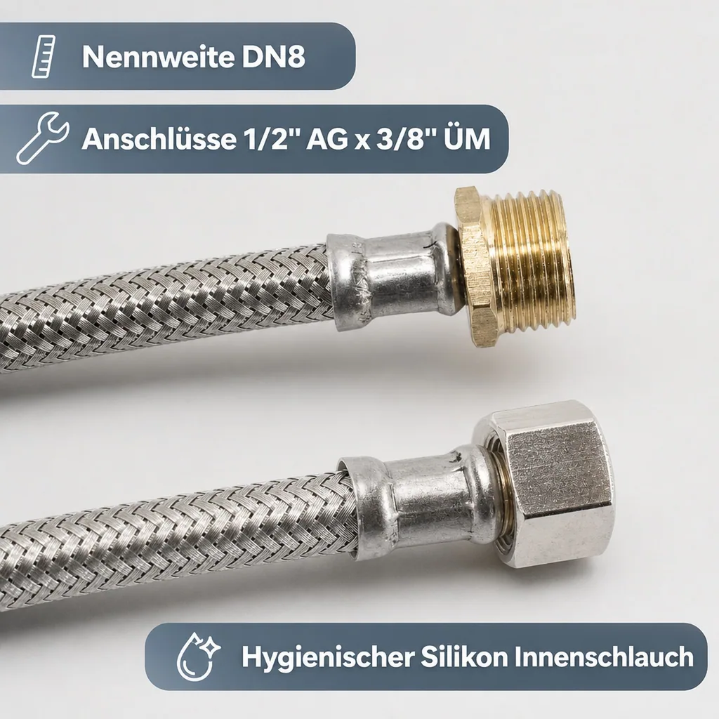Panzerschlauch DN8, Edelstahl, Flexibel, 800mm, DVGW