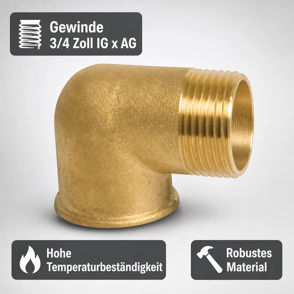 Messing Winkel 90 Grad, Gewindefitting 3/4 Zoll