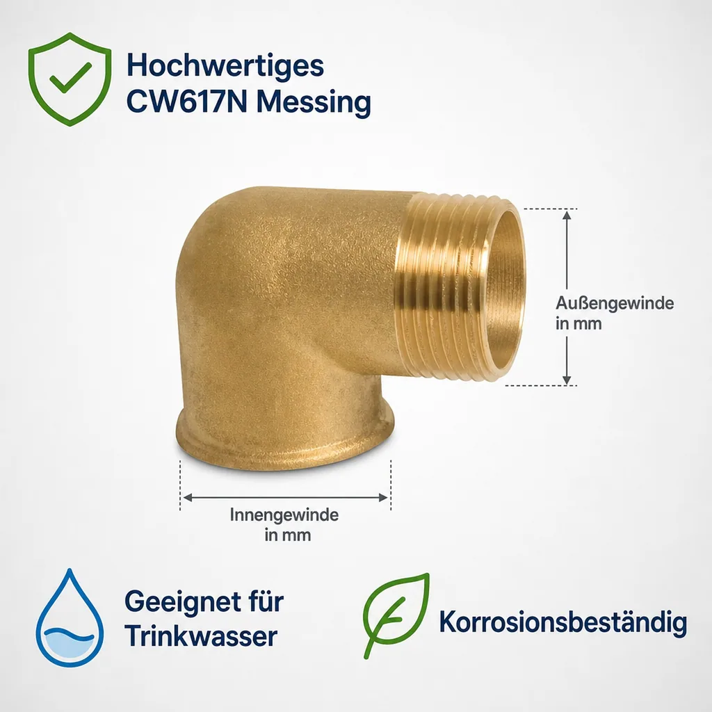 Messing Winkel 90 Grad, Gewindefitting 3/4 Zoll