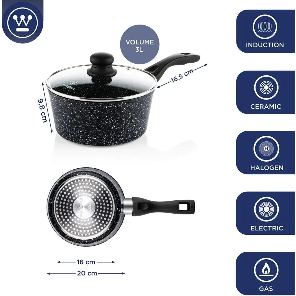 Schwarzer Marmor - Kochtopf 20 cm und Kochtopf 18 cm - Schwarz