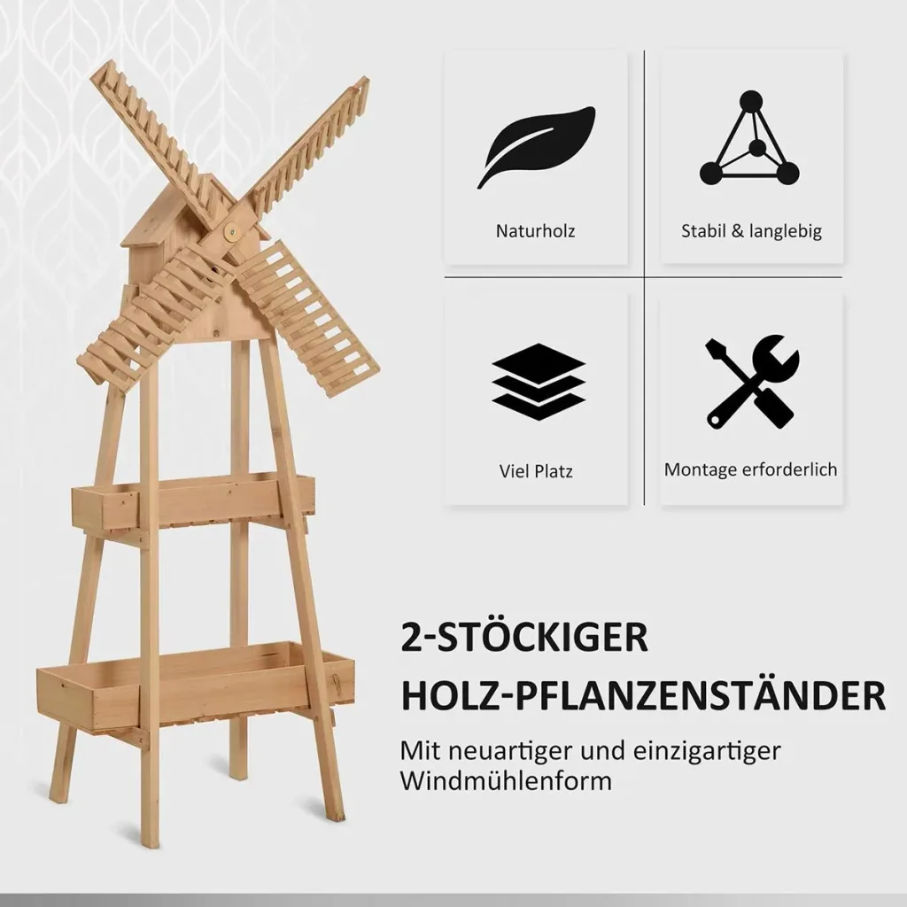 Pflanzenregal in Windmühlen Optik natur