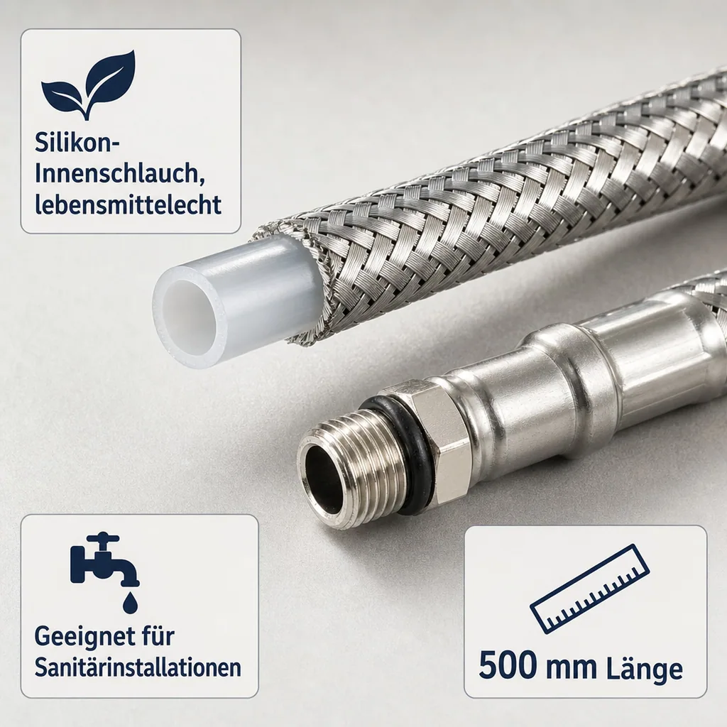 Panzerschlauch, Edelstahl, DN8, flexibel, 500mm