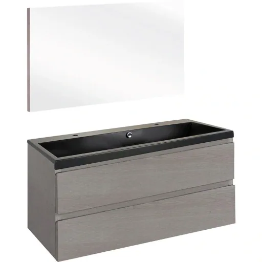 Concept Badezimmermöbel met spiegel 100cm - gris/schwartz