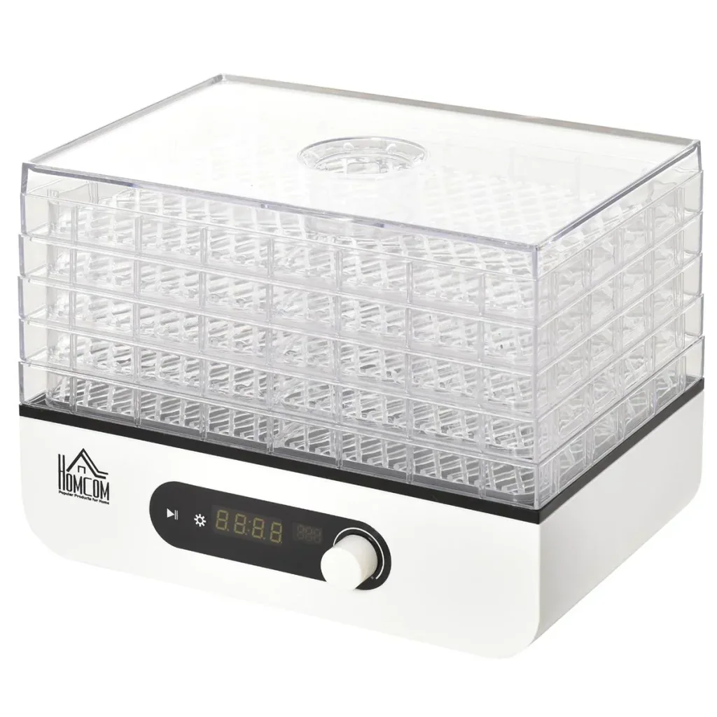 Dehydrator Dörrgerät Dörrautomat mit 5 Einlegefächer Dörrer mit 35-70° Temperaturregler 72 Stunden Timer 400 Watt Fleisc