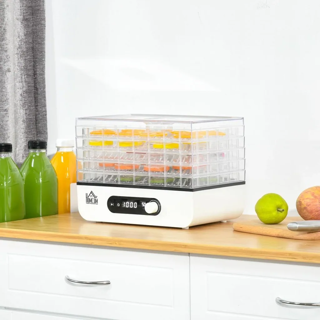 Dehydrator Dörrgerät Dörrautomat mit 5 Einlegefächer Dörrer mit 35-70° Temperaturregler 72 Stunden Timer 400 Watt Fleisc