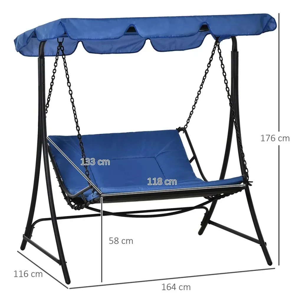 Schwingliege Hollywoodschaukel Gartenliege mit Dach für 2 Personen Stahl Blau 164 x 116 x 176cm