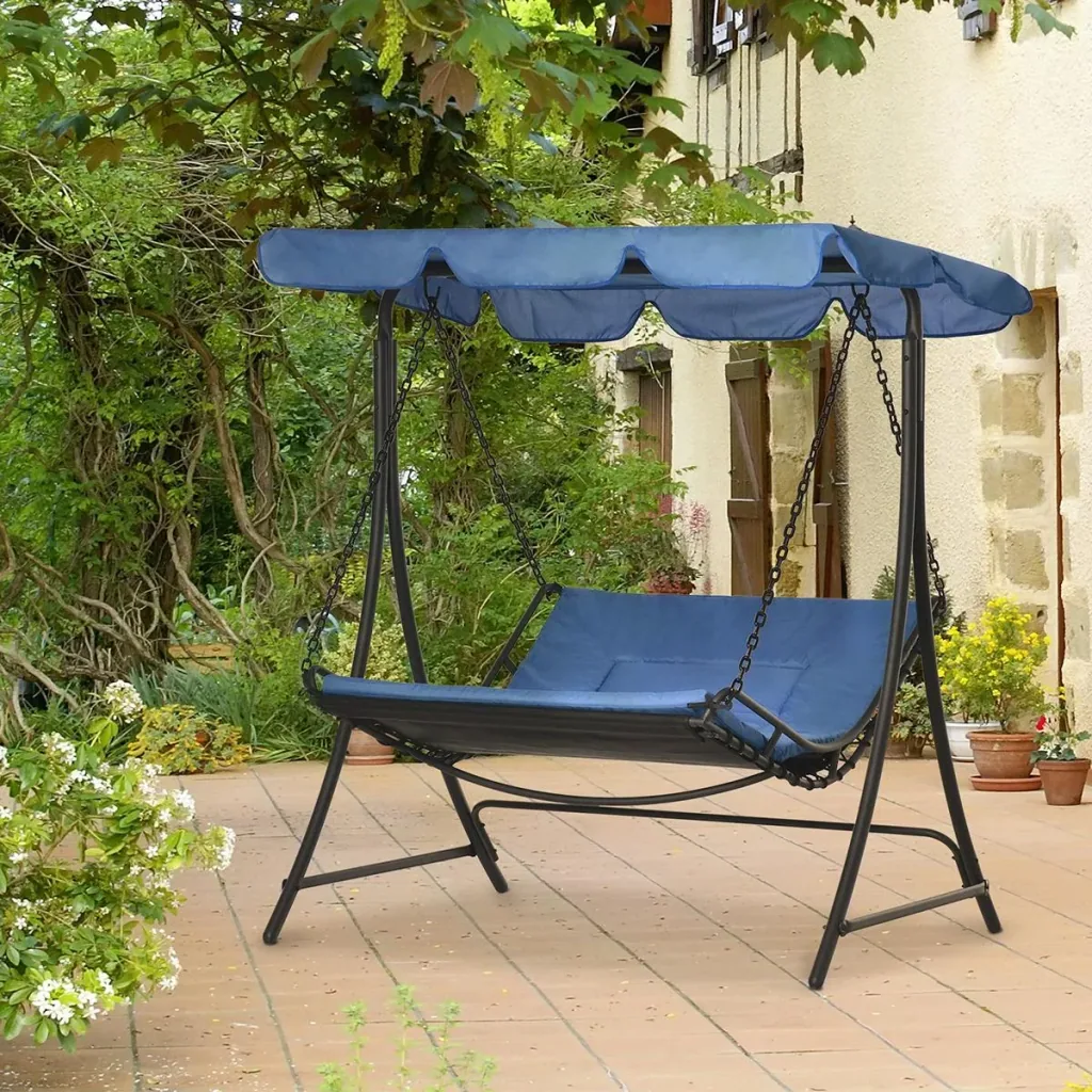 Schwingliege Hollywoodschaukel Gartenliege mit Dach für 2 Personen Stahl Blau 164 x 116 x 176cm