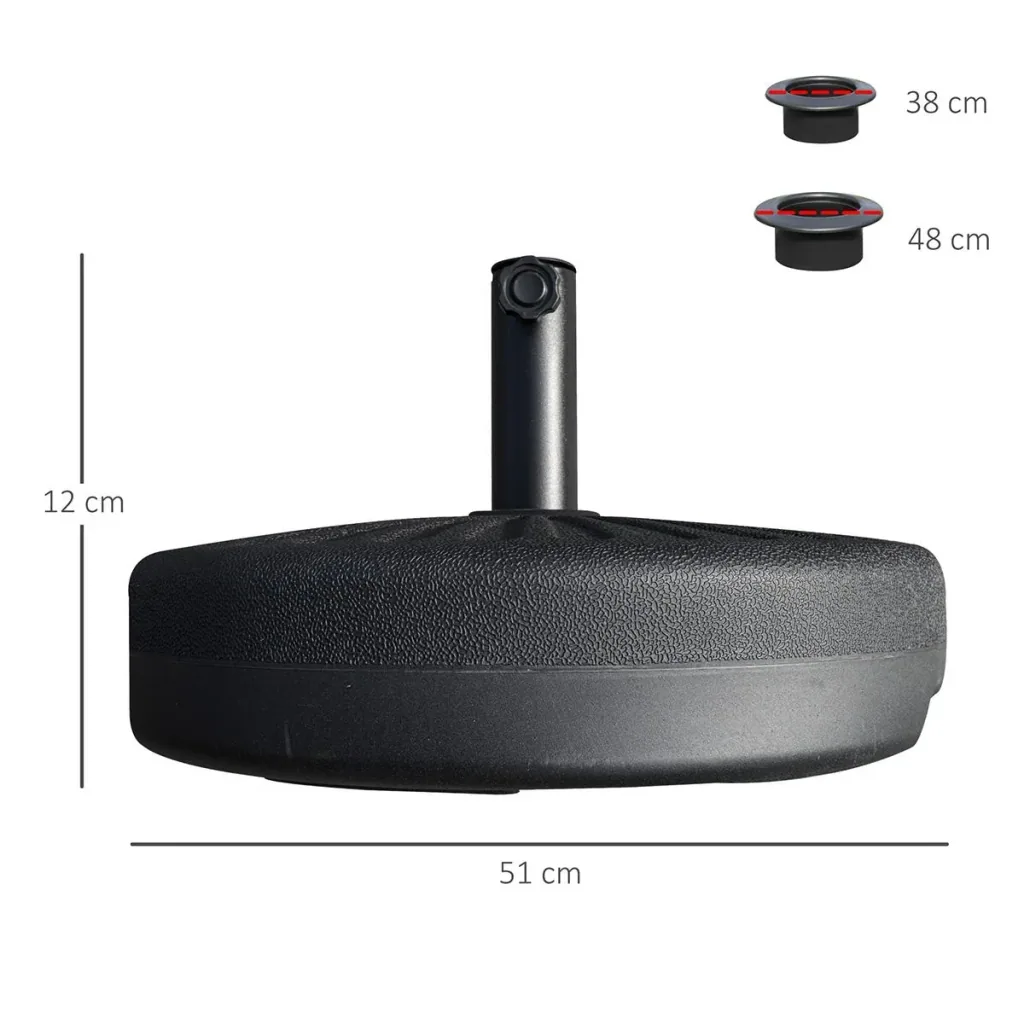Sonnenschirmfuß 22 kg für Sonnenschirmstangen 38/48 mm Zement Schwarz Ø51 x 12H cm
