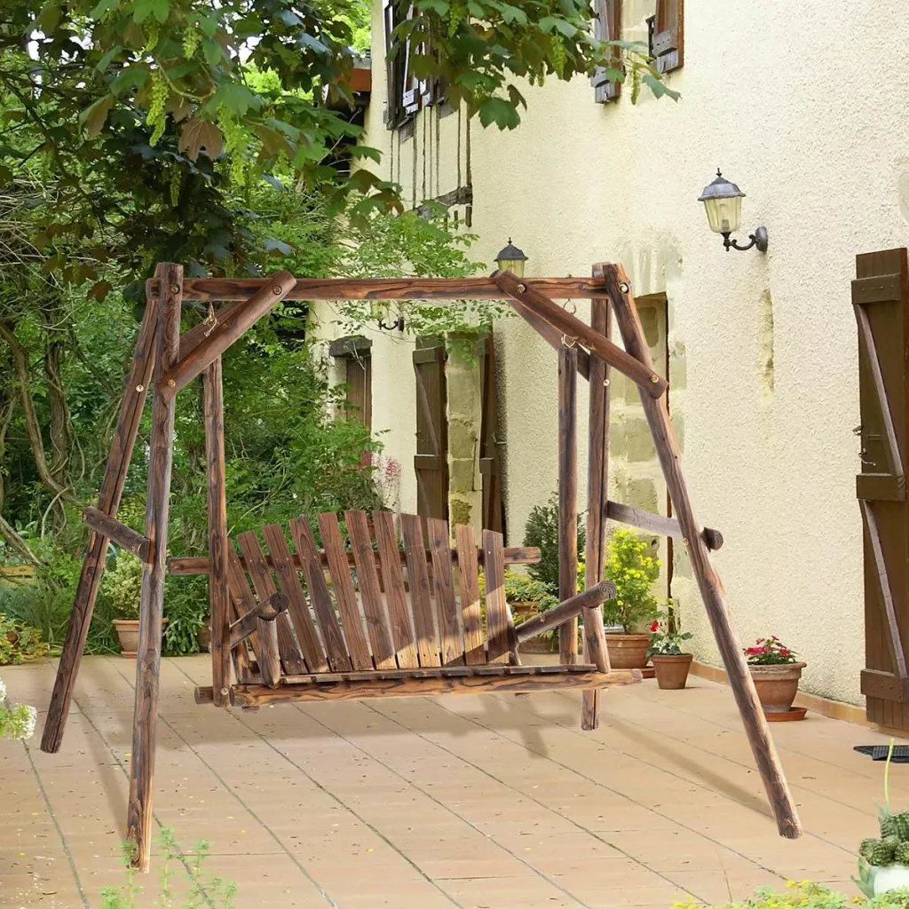 Hollywoodschaukel Massivholz, 187 x 137 x 170 cm, Braun