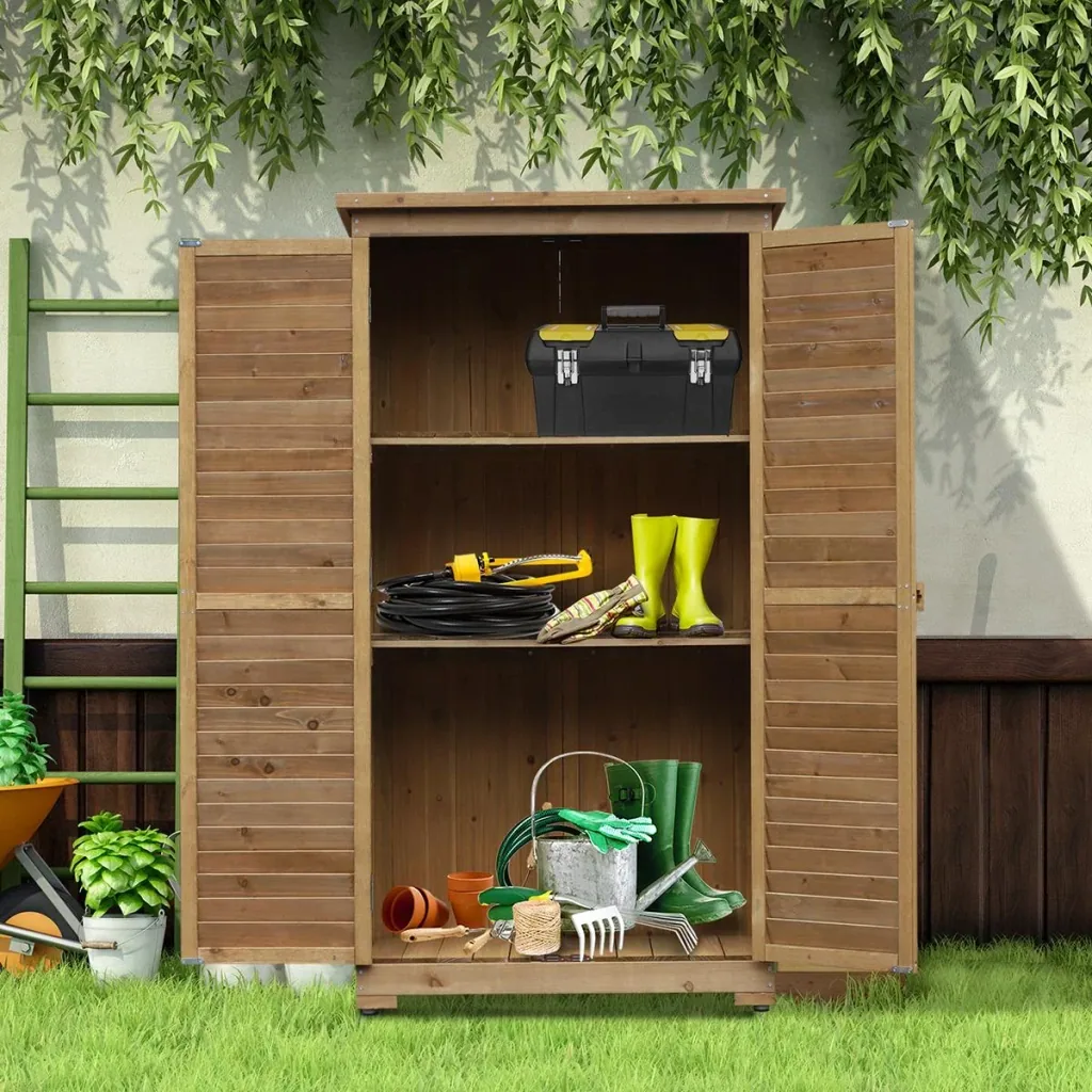 Gartenschrank mit Lamellentüren natur