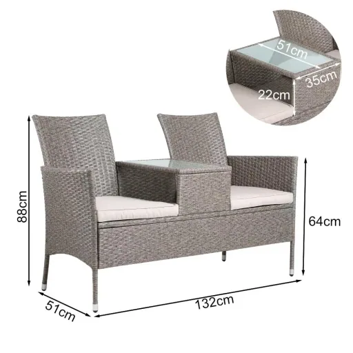 Gartenmöbel-Set - Love Bench - Polyrattan - GREY