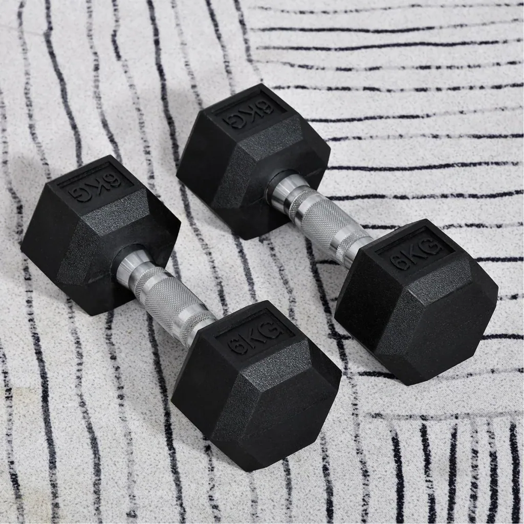 2er-Set Gummi-Hantel Fitness Hantel Kurzhantel für Trainingsraum Büro sechseckige Form Metall Gummi schwarz 6 KG