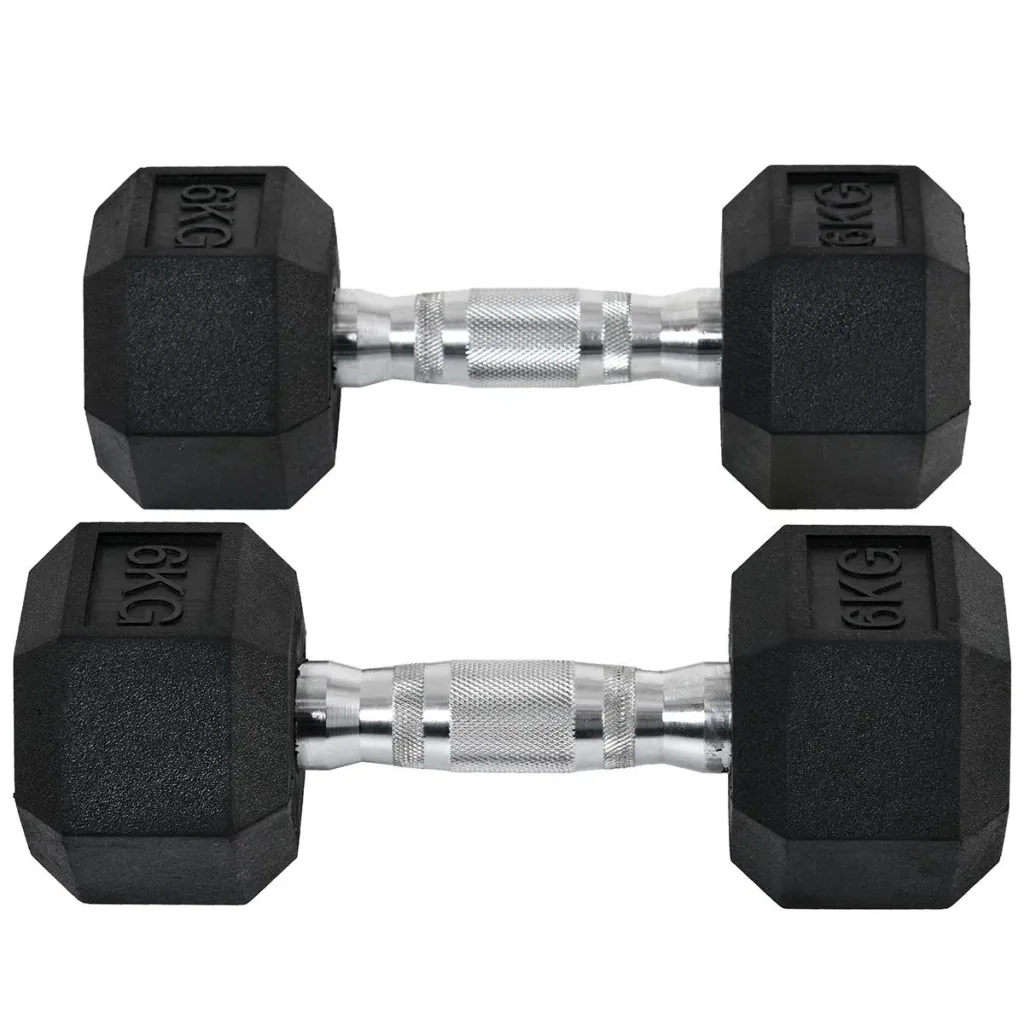 2er-Set Gummi-Hantel Fitness Hantel Kurzhantel für Trainingsraum Büro sechseckige Form Metall Gummi schwarz 6 KG