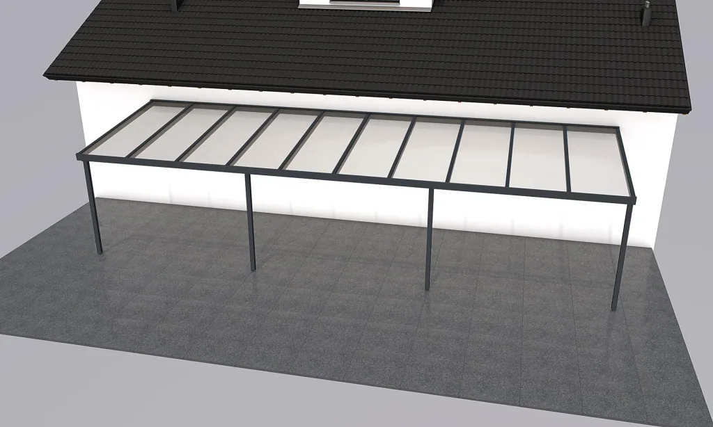 Terrassendach Premium, anthrazit, 10140 x 3060 mm - Polycarbonat Stegplatten 16 mm, opal