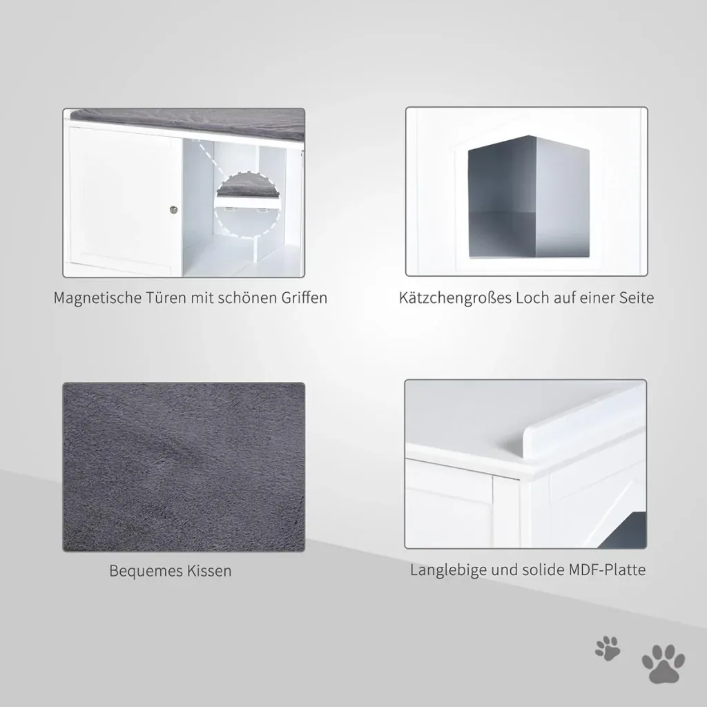 2in1 Katzentoilette mit Schublade und Deckel Weiß+Grau