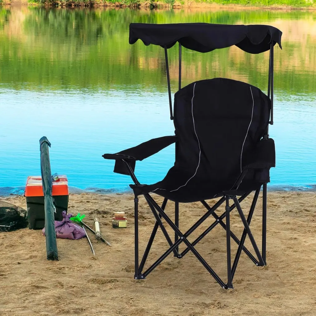 Campingstuhl mit Sonnenschutz schwarz