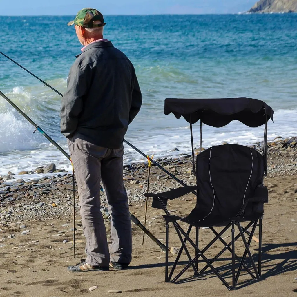 Campingstuhl mit Sonnenschutz schwarz