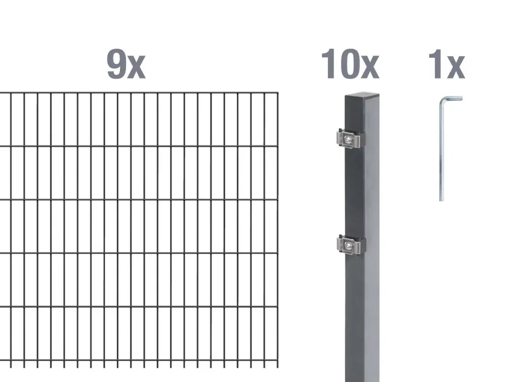 Doppelstabmattenzaun Komplettset, anthrazit, Höhe 100 cm, Länge 18 m