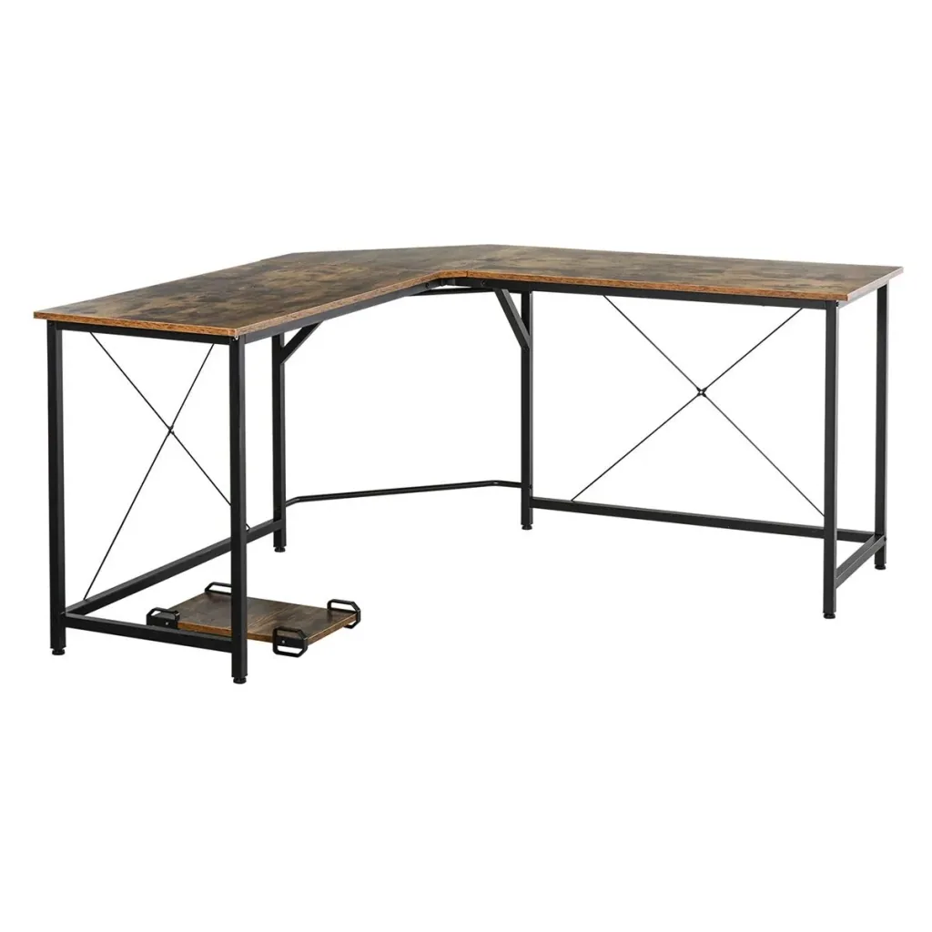 Computertisch, L-förmiger Eckschreibtisch, Schreibtisch, Bürotisch, E1 Spanplatte +Metall, Schwarz+Braun, 150 x 150 x 75