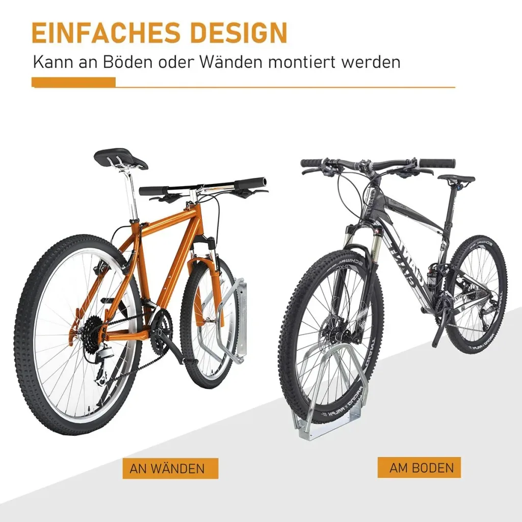 Fahrradparker Fahrradständer Mehrfachständer Bügelparker Boden- und Wandmontage Stahl Silber 5 Fahrräder 29 x 32,5 x 8,2