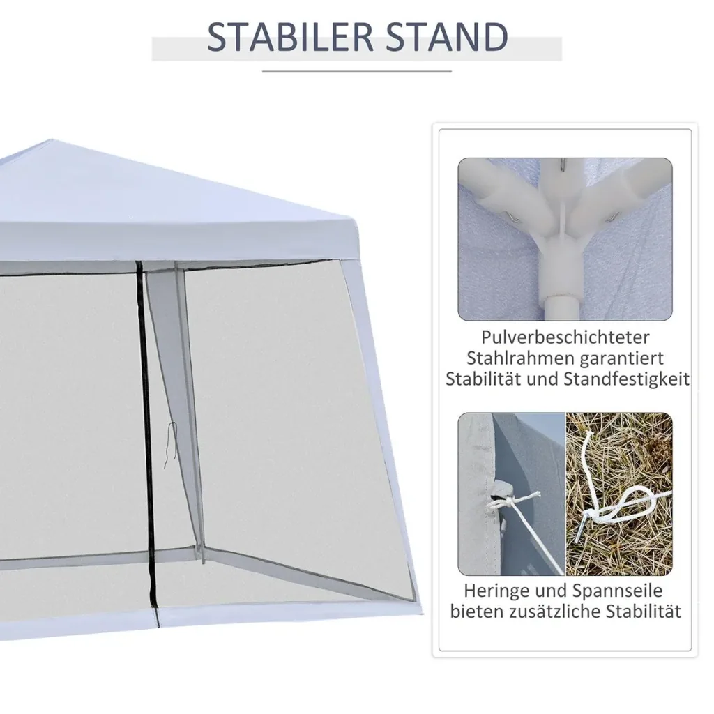 Gartenpavillon Pavillon Festzelt Partyzelt wetterfest Zelt mit Moskitonetz Metall + Polyester Grau 3 x 3 m