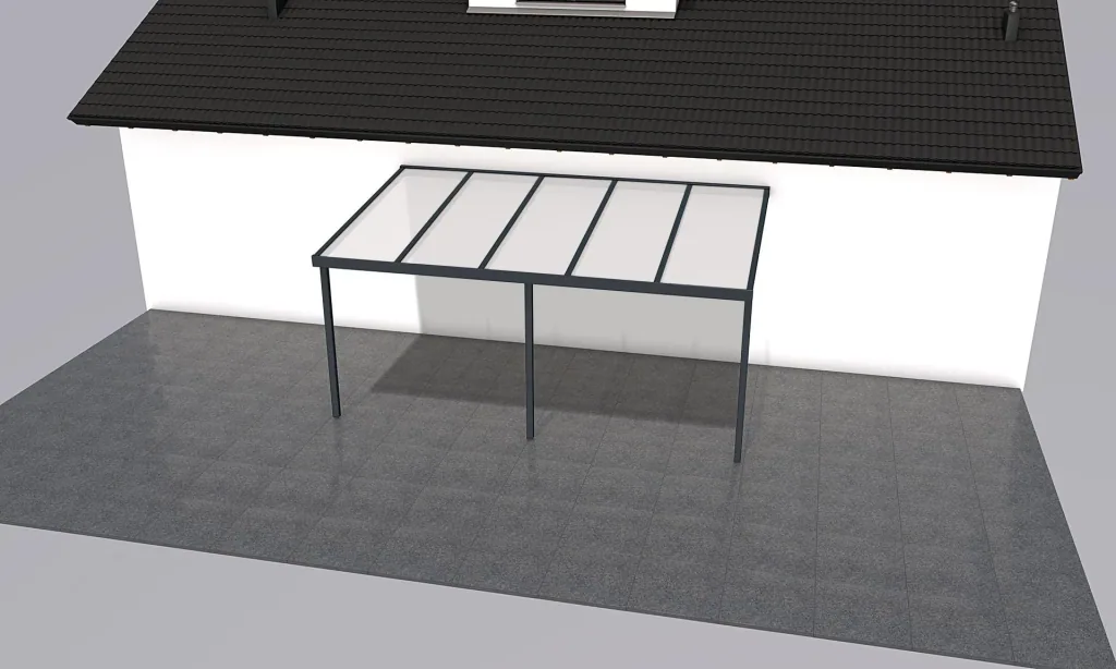 Terrassendach Premium, anthrazit, 5100 x 3060 mm - Polycarbonat Stegplatten 16 mm, opal