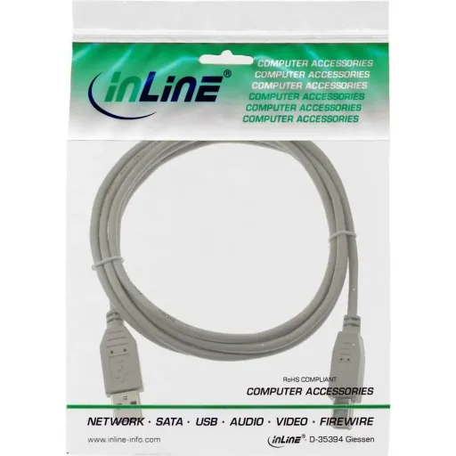 InLine® USB 2.0 Kabel, A an B, beige, 3m