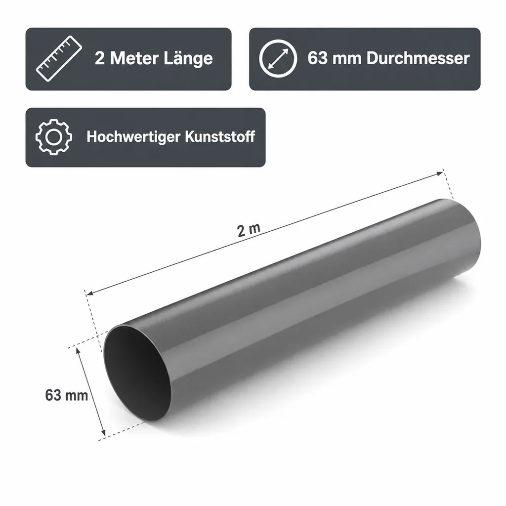 Fallrohr 2m, Regenfallrohr, graphit, System 63