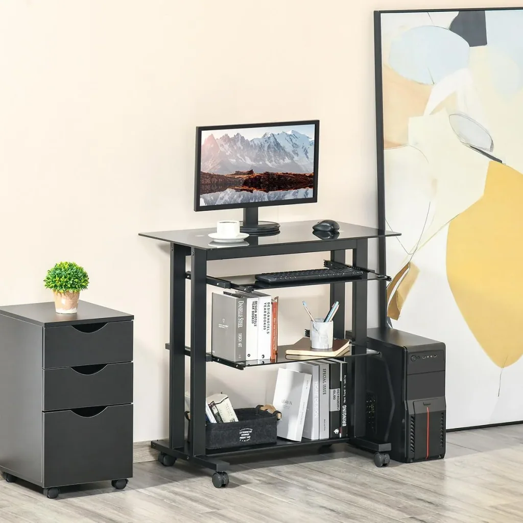 Computertisch Eckschreibtisch Winkelschreibtisch Schreibtisch Bürotisch PC moderner einfacher Stil Hartglas Eisenrohr Sc
