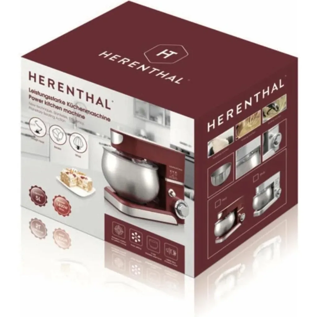 Herenthal Küchenmaschine PKM1000.472.1 - Standmixer - 1400 W - 5,0 Liter - Edelstahl - Rot