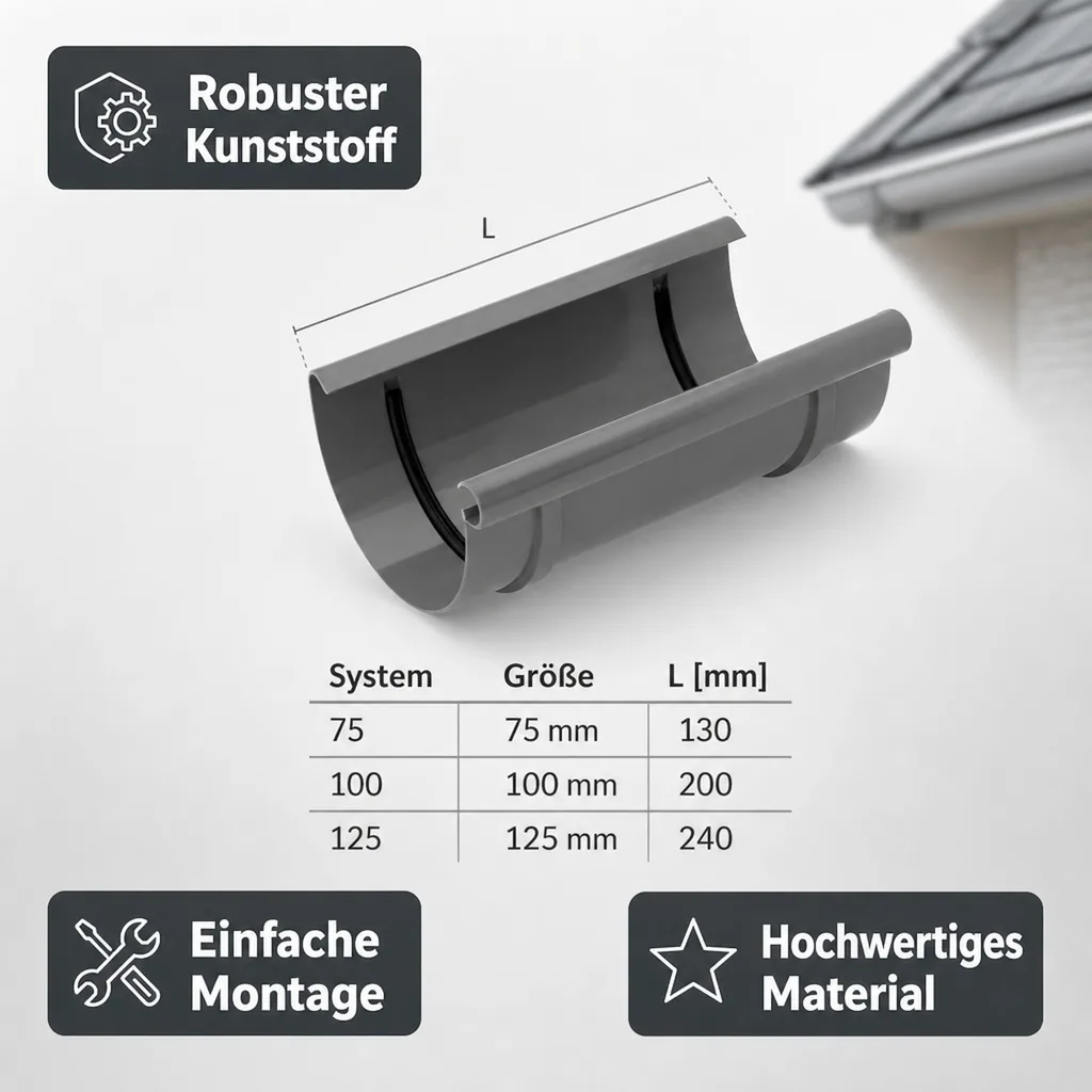 Dachrinnenverbinder Graphit, Rinnenverbinder, Dachrinnenzubehör, System 100