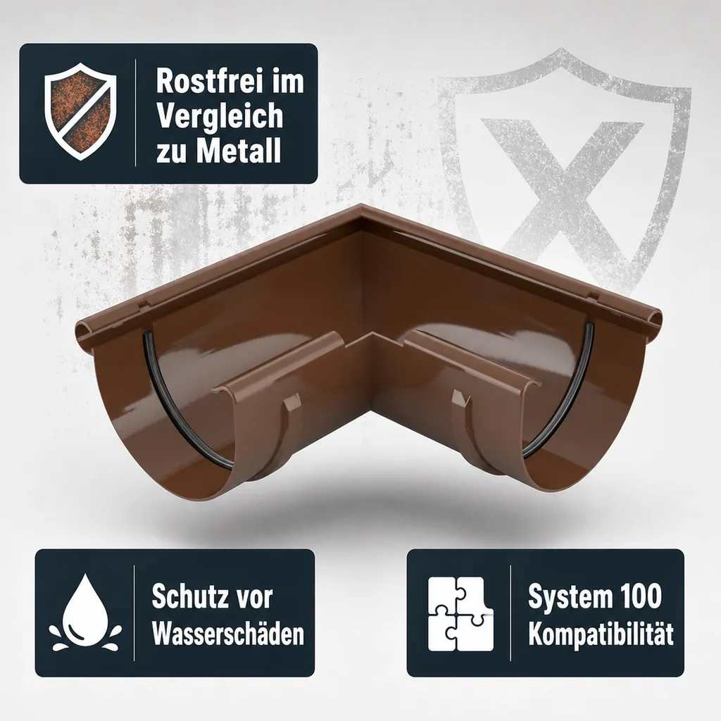 Regenrinne Eckstück Aussen 90° braun, System 100