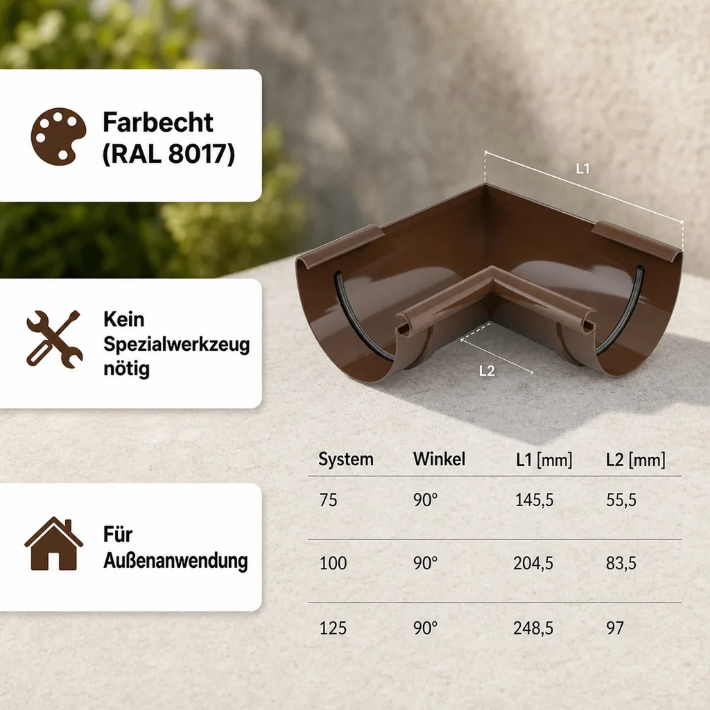 Regenrinne Eckstück Aussen 90° braun, System 100
