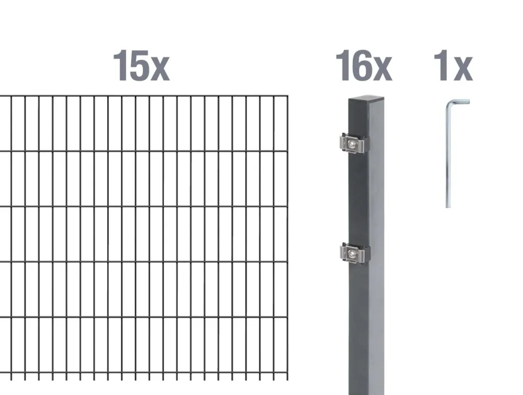 Doppelstabmattenzaun Komplettset, anthrazit, Höhe 140 cm, Länge 30 m