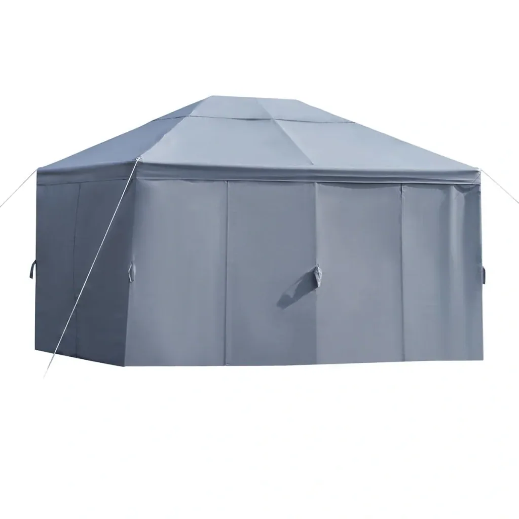 Gartenpavillon Pavillon Gartenzelt Festzelt Partyzelt mit 6 x Seitenwand Metall + Polyester Grau 4 x 3 x 2,85 m