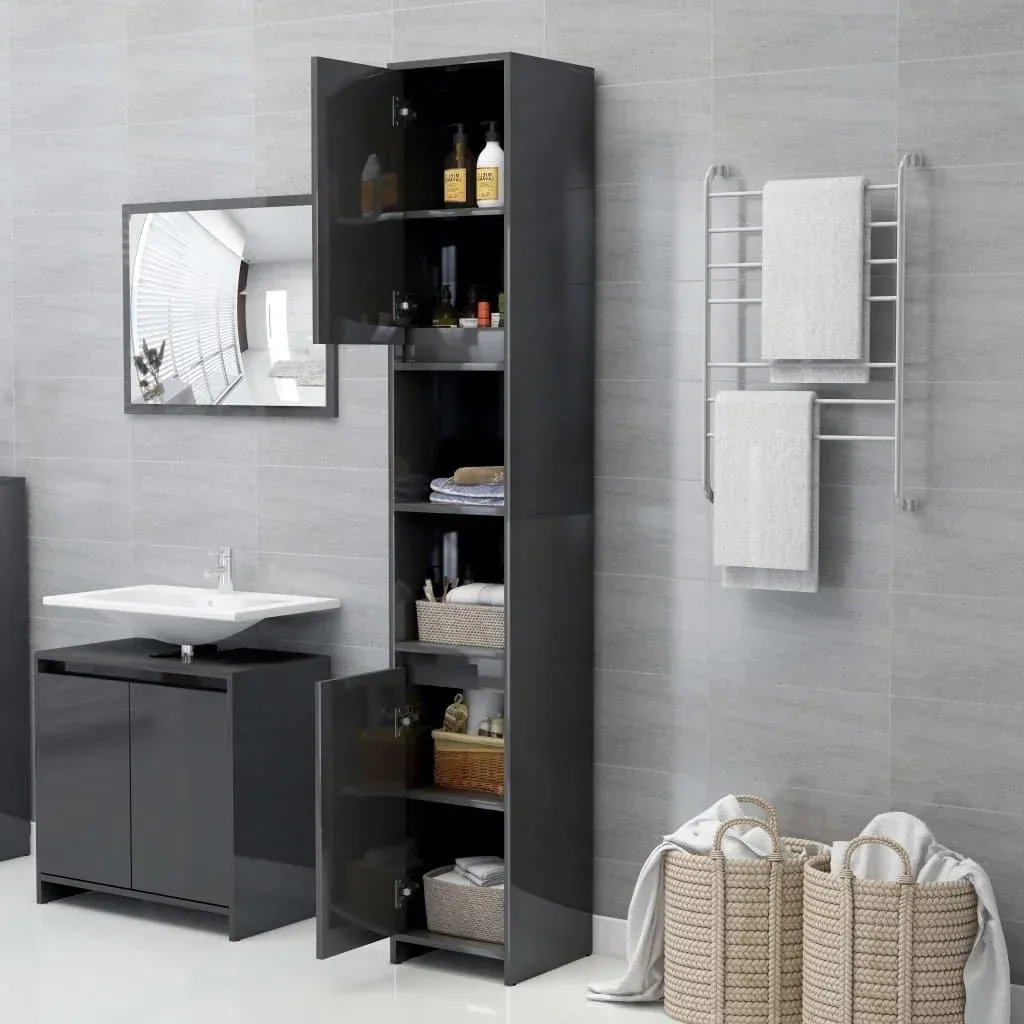Badschrank 30x30x183,5 cm Spanplatte Hochglanz grau