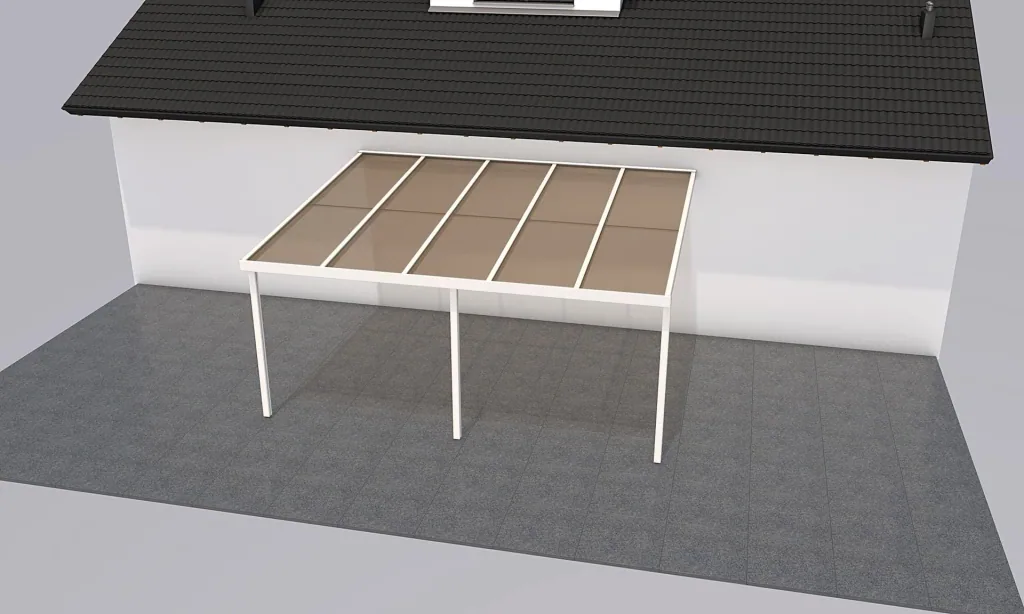 Terrassendach Premium, weiß, 5100 x 4060 mm - Polycarbonat Stegplatten 16 mm, bronze