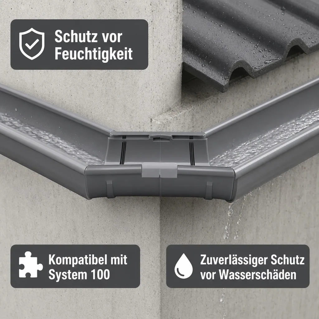 Regenrinne Eckstück Aussen, Einstellbarer Winkel (120° bis 145°), Graphit System 100