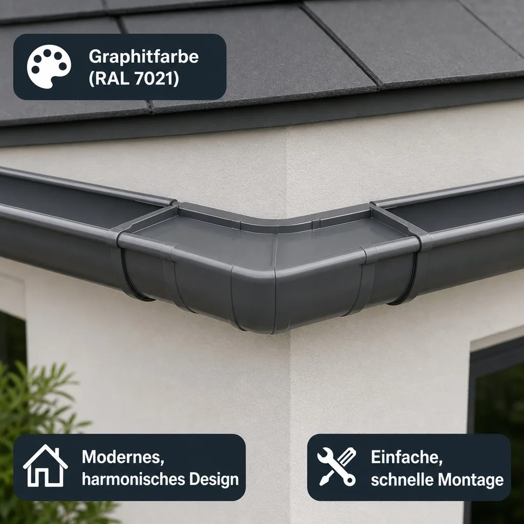 Regenrinne Eckstück Aussen, Einstellbarer Winkel (120° bis 145°), Graphit System 100