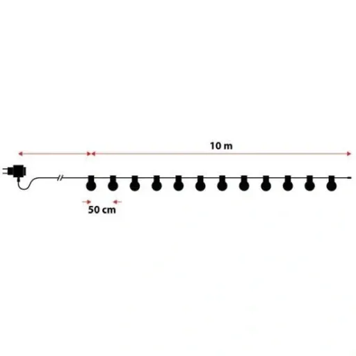 VT-71020 LED-Kabel 10 Meter mit Stecker, inkl. 20x 0,5W LED-Birnen, RGBY, 600 Lumen, IP44