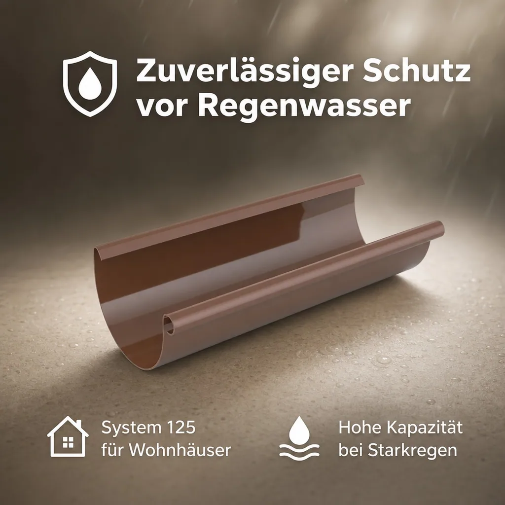 Regenrinne 2m, Dachrinne Kunststoff braun, System 125