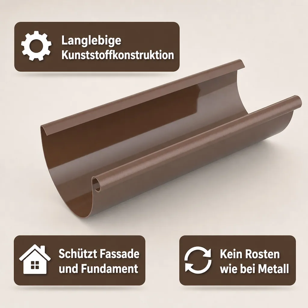 Regenrinne 2m, Dachrinne Kunststoff braun, System 125