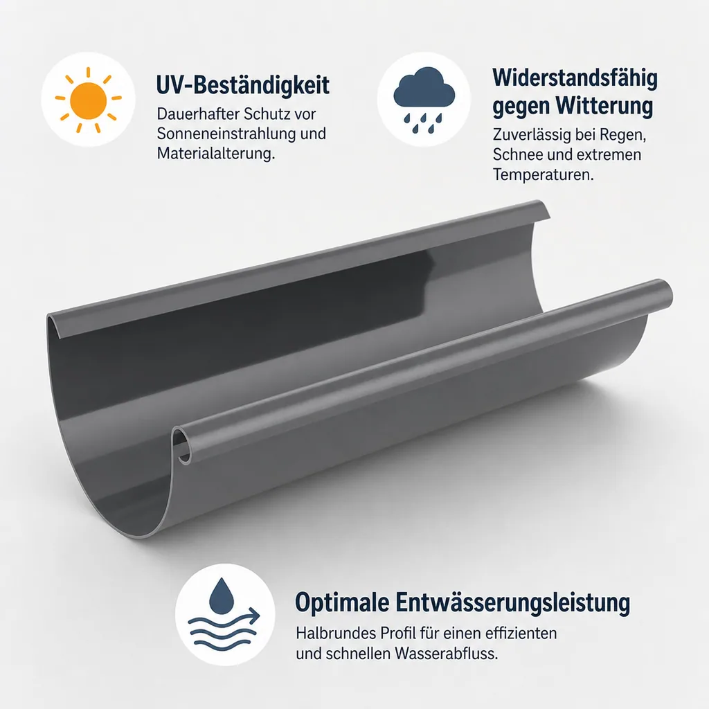 Regenrinne 2m graphit, Dachrinnensystem, Kunststoff Regenrinne, System 125
