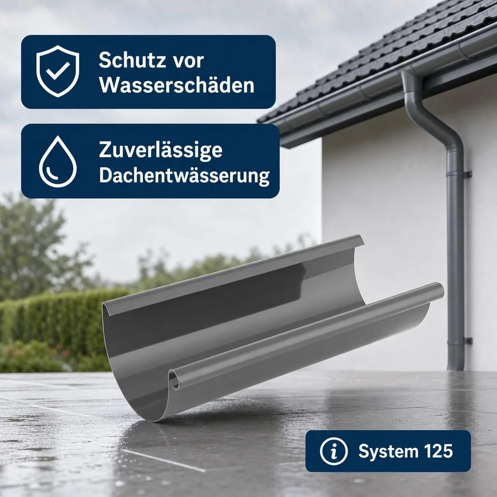 Regenrinne 2m graphit, Dachrinnensystem, Kunststoff Regenrinne, System 125
