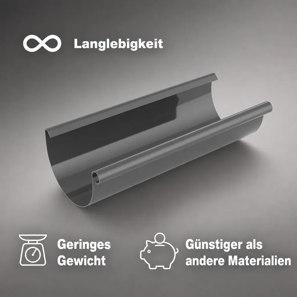 Regenrinne 2m graphit, Dachrinnensystem, Kunststoff Regenrinne, System 125