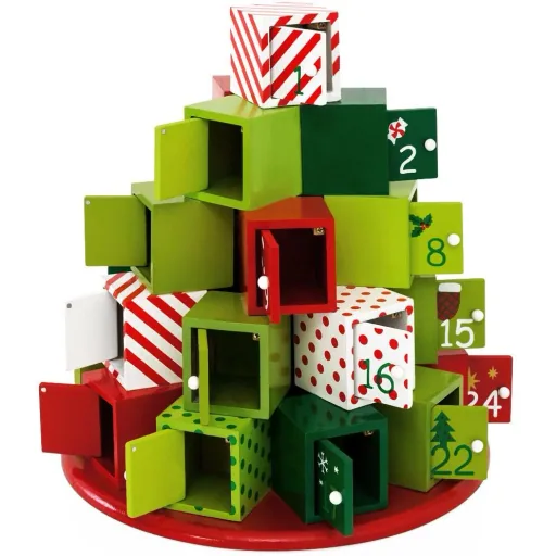 Adventskalender aus Holz - Grün Rot