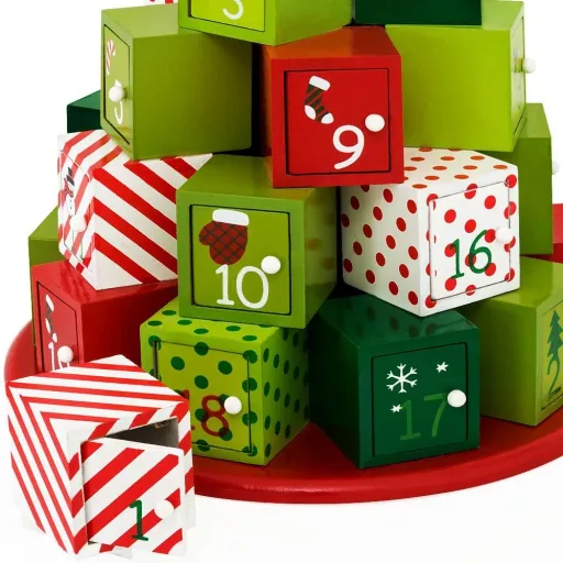 Adventskalender aus Holz - Grün Rot