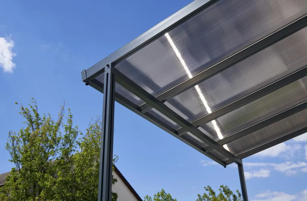 Terrassendach Premium, anthrazit, 4102 x 4060 mm - Polycarbonat Stegplatten 16 mm, bronze