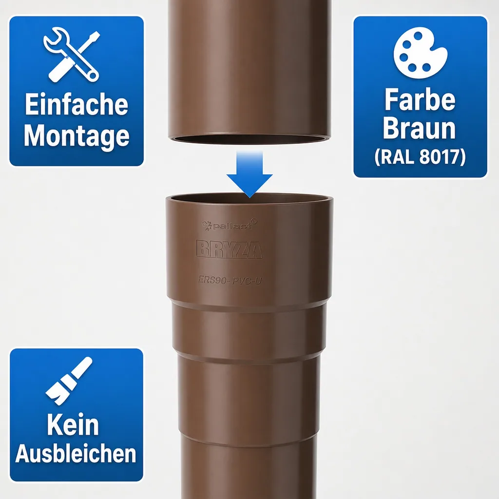 Fallrohrverbinder, Fallrohrmuffe braun, Fallrohrverbindung System 90